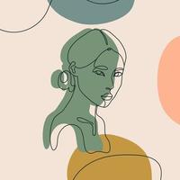 durchgehende weibliche Silhouette. Minimales Frauengesicht mit abstrakten Farbflecken. kreative illustration im linienkunststil. vektor