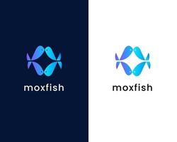 Buchstabe m mit Fisch-Logo-Design-Vorlage