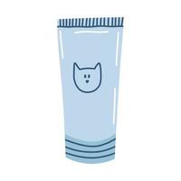 Tube mit Sahne und Katzensymbol im flachen Cartoon-Stil. Zahnhygiene für Haustiere, Gel für Haarballen, Nahrungsergänzungsmittel für gesunde Kätzchen. vektor