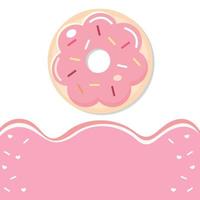 Rosa Donut-Vektorsatz isoliert auf weißem und rosa Hintergrund. draufsicht donuts sammlung in glasur mit erdbeere. flache designillustration. kawaii, süße Cartoon-Süßigkeiten und Desserts. vektor
