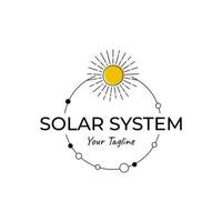 vektor logotyp där abstrakt bild av solsystemet med enkla roterande planeter runt solen.