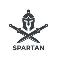 spartanische Logo-Vorlage mit Helm und Schwertern vektor
