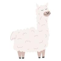 söt alpacka i tecknad handritad stil. vektor illustration av lama djur isolerad på vit bakgrund.