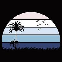 sonnenuntergangskollektion im retro-stil für banner oder druck. Vintage Sonnenuntergänge in verschiedenen Farben mit Bergen und Palmen, Wald, Wüstenfelsen und Adler, Möwen und Flamingovögel, Kaktus. Vektor. vektor