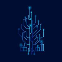 Hightech-Weihnachtsbaumtechnologie geometrischer und Verbindungssystemhintergrund mit digitaler Datenzusammenfassung. elektronische dunkelblaue Hintergrundbild. Vektor-Illustration. vektor