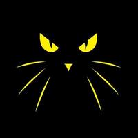 cat's eye logotypdesign. ögonen på en gul katt i mörkret för glad halloween bakgrund vektor