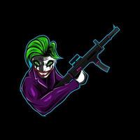 Joker Clown Gesicht Logo Maskottchen Design mit schwarzem isoliertem Hintergrund vektor