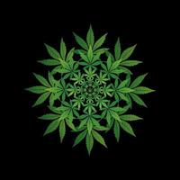 Vektor-Illustration von grünem Marihuana-Rundschreiben auf schwarzem Hintergrund. Cannabis-Logo