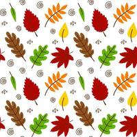 Vektor handgezeichnete Blätter im Herbst nahtloses Muster auf weißem Hintergrund. dekorative gekritzelblätter. Cartoon-Scribble-Blatt-Symbol für Hochzeitsdesign, Verpackung, Textilien, Kleidung, Verzierungen und Grußkarten