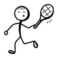 Überprüfen Sie diese Badminton-Spieler-Strichmännchen, handgezeichnete Ikone vektor