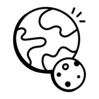 ein editierbares Doodle-Icon der Mondumlaufbahn vektor