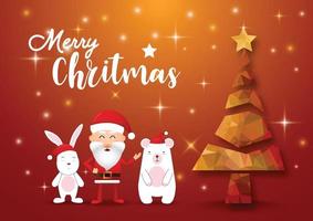 god jul och gott nytt år snyggt guld julgran. jultomten, kanin och björn i jul. illustratörvektor. vektor