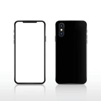 modern realistisk svart pekskärm mobiltelefon surfplatta smartphone på vit bakgrund. telefonens fram- och baksida isolerade. vektor illustration.