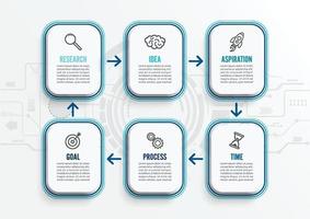 Vektor-Infografik-Vorlage mit Symbolen und 6 Optionen oder Schritten. Infografiken für Geschäftskonzept. kann für Präsentationsbanner, Workflow-Layout, Prozessdiagramm, Flussdiagramm, Infografik verwendet werden. vektor