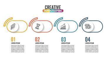 Vier-Schritte-Infografiken - können eine Strategie, einen Arbeitsablauf oder Teamarbeit veranschaulichen. vektor
