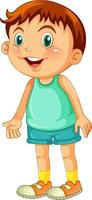 glücklicher kleiner Junge Zeichentrickfigur stehend vektor