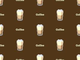 nahtloses muster der kaffeezeichentrickfigur auf braunem hintergrund. pixelart vektor