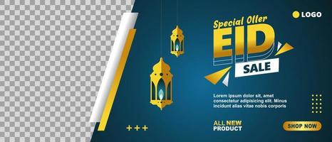 eid-festival-angebotsbanner-design-vorlage mit fotocollage. geeignet für Webheader, Bannerdesign und Online-Werbung. vektor