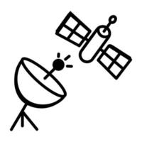 Das handgezeichnete Doodle-Symbol des Weltraumsatelliten ist skalierbar vektor