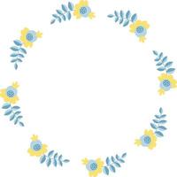 ram med blågula blommor. vektor illustration. rund ram för dekor, design, tryck, servetter