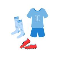 Fußballuniform. Kleidung für Fußballspieler. T-Shirt, Shorts, Socken und Stiefel isoliert auf weißem Hintergrund. flache vektorillustration vektor