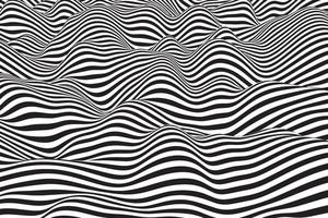 monokrom vågig tapetyta. svarta och vita böjda linjer bakgrundsdesign. trendiga vågveck mönster textur vektor