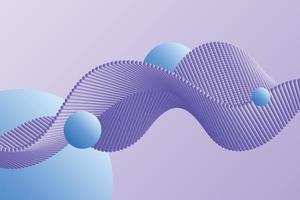 violette partikelwelle und blaue farbverlaufskugeln dekoratives design dynamischer hintergrund im abstrakten stil vektor