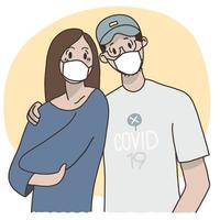 par bär masker för att skydda mot coronaviruset vektor