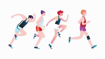 män klädda i sportkläder springer maratonlopp. platt seriefigurer isolerad på bakgrunden. vektor illustration