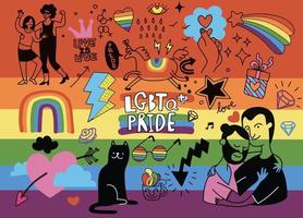 eine Menge, die in einer Pride-Parade marschiert. ein Trend, an dem eine Vielzahl von Menschen beteiligt ist, eine Vektorillustration eines Doodles vektor