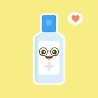 süße und kawaii desinfektions- oder desinfektionsflasche, waschgel. vektorillustration geeignet für hygiene, desinfektion, medizin, sauberes leben, antivirus, bakterien, gesundheitsvorsorge, krankheitsausbreitung, keime vektor