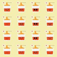 süßer und kawaii instant ramen cup charakter im flachen stil. nudelbecher mit essstäbchenkarikaturillustration mit emoji und ausdruck. kann für restaurant, resto, maskottchen, chinesisch verwendet werden. japanisch, asiatisch