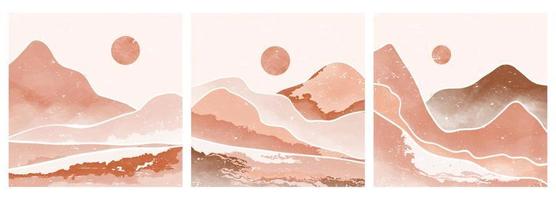 Moderner minimalistischer Kunstdruck aus der Mitte des Jahrhunderts. abstrakte zeitgenössische ästhetische Hintergründe Landschaften mit Sonne, Mond, Meer, Bergen. Vektorgrafiken