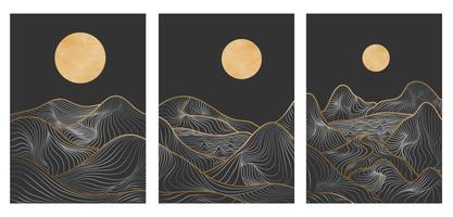 goldene berglinienkunst, abstrakter berg, zeitgenössische ästhetische hintergründe landschaften. Verwendung für Druckkunst, Cover, Einladungshintergrund, Stoff. Vektor-Illustration