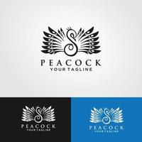 Peacock line art illustration i lyxstil, platt stil design isolerad på mörk bakgrund vektor