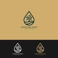 Flusswald-Vektor-Logo-Vorlage. Eine ausgezeichnete Logovorlage, die für jedes Unternehmen im Zusammenhang mit Öko, Grün, Natur, Beratung, Sozial usw. geeignet ist. Dieses Logo zeigt einen Kiefernbaum und einen Fluss. vektor
