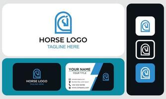 Paket aus Visitenkarten- und Logodesign. kreatives minimales linienkunstlogo des pferdes, abstraktes pferdelogo vektor