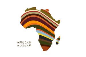 afrika gemusterte karte mit ethnischen gestreiften motiven. Logobanner, traditionelle afrikanische Stammesfarben, Streifenmusterelemente, Konzeptdesign. Vektor ethnischer afrikanischer Kontinent isoliert auf weißem Hintergrund