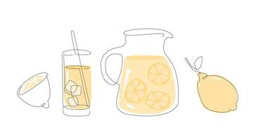 lemonad en rad set enkel uppsättning av citronsaft. disposition gar med lemonad. sommardrink i linjekonst. vektor. vektor