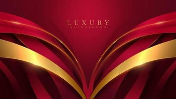 luxushintergrund mit rotem bandelement und goldener kurvenlinie mit glitzerlichteffektdekoration. vektor