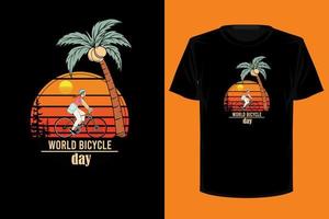 Weltfahrradtag Retro-Vintage-T-Shirt-Design vektor