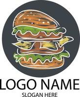 Hamburger-Vektor-Illustration für Symbol, Symbol oder Logo. Burger-Produktetikett vektor