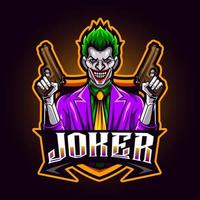 joker-pistolenmaskottchen für sport- und esport-logo-vektorillustration vektor