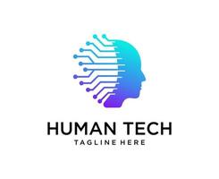 Head-Tech-Logo, Gehirn-Technologie-Logo-Design-Vektorvorlage vektor