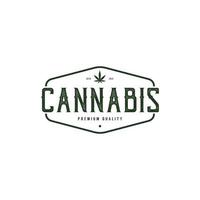 Vintage Retro-Cannabis-Marihuana-Abzeichen-Logo-Design-Vorlage vektor