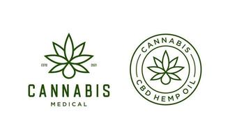 Logo für medizinisches Cannabisöl mit grünem Hanfblatt und Drop-Design-Vorlage vektor