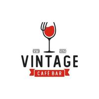 vinglas gaffel restaurang vintage retro bar bistro med band logotyp design vektor