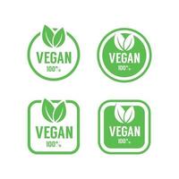 vegansk ikonuppsättning. bio, ekologi, ekologiska logotyper och ikon, etikett, tagg. grönt blad ikon på vit bakgrund vektor