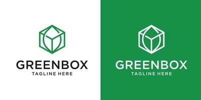 grünes Box-Logo-Symbol mit für Landwirtschafts- und Technologieunternehmen. flaches Vektor-Logo-Design-Vorlagenelement vektor
