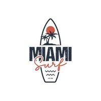 miami surf logo für t-shirt und bekleidungsvektordesignvorlage vektor